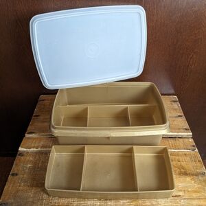 Vintage Tupperware Craft Organizer - Tuppercraft 767, 768, 769 in Gold & White